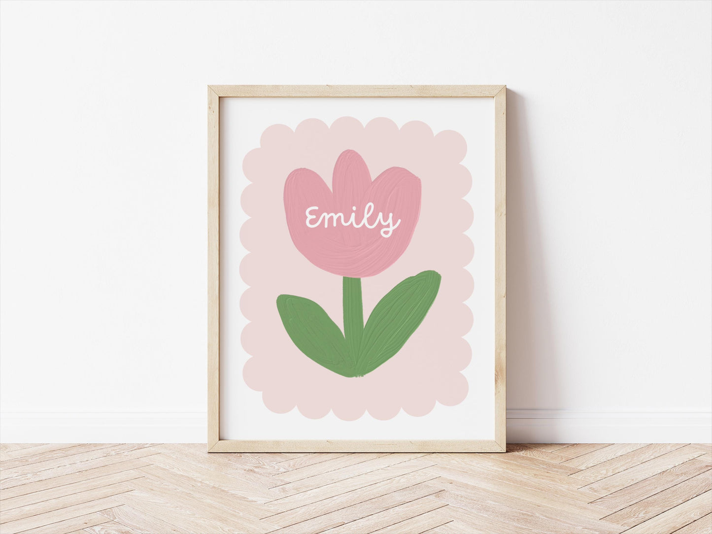 girls pink personalised flower wall print for nursery, bedroom or playroom, childrens room decor