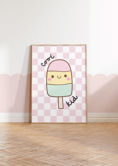 Ice Cream Print: Retro Checkered Nursery Art