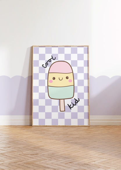 Ice Cream Print: Retro Checkered Nursery Art