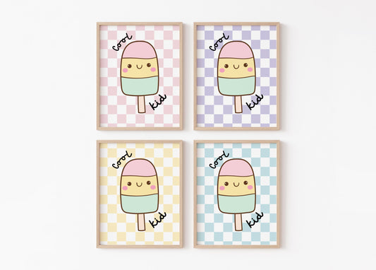 Ice Cream Print: Retro Checkered Nursery Art