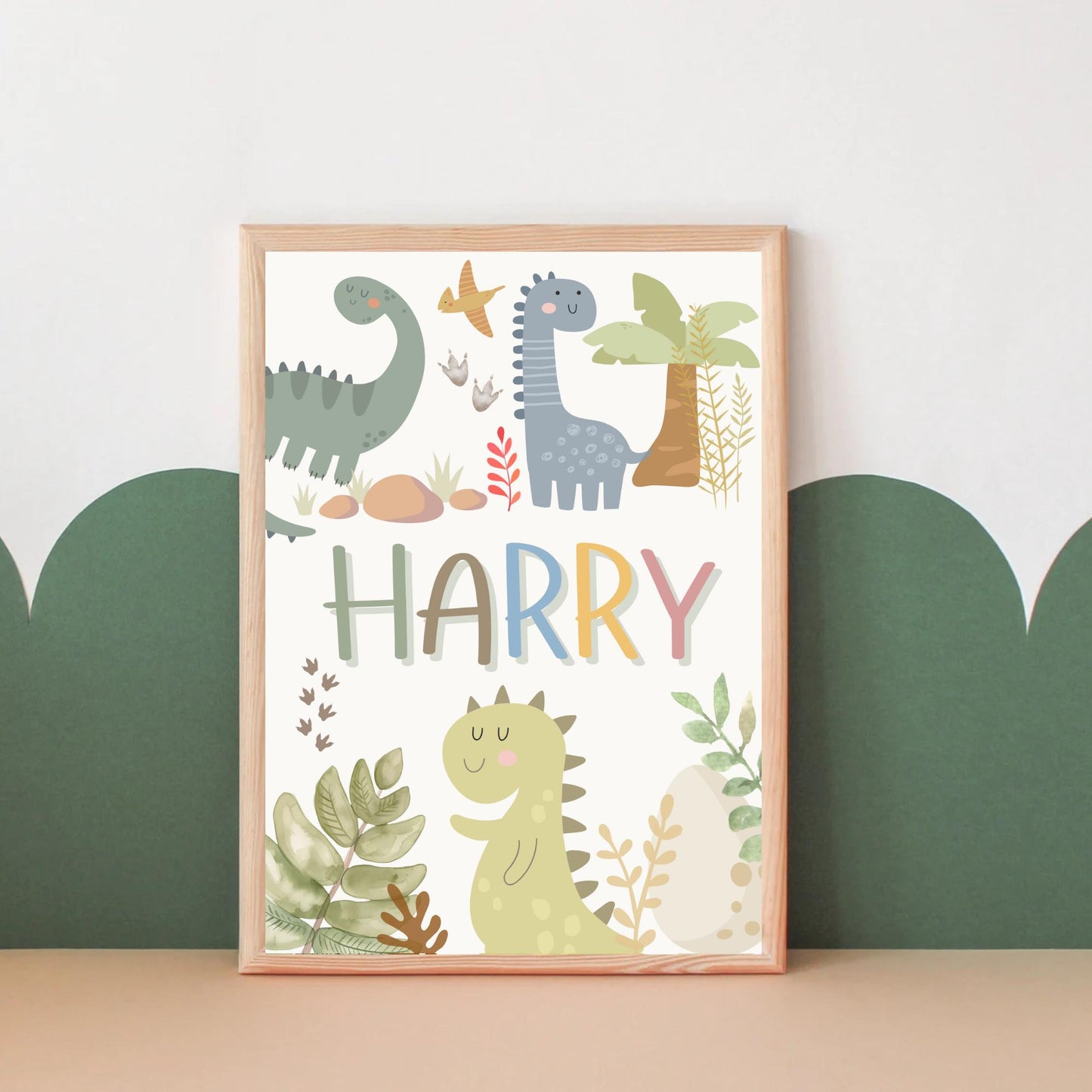 personalised dinosaur print for childrens bedroom, nursery or playroom (print only )