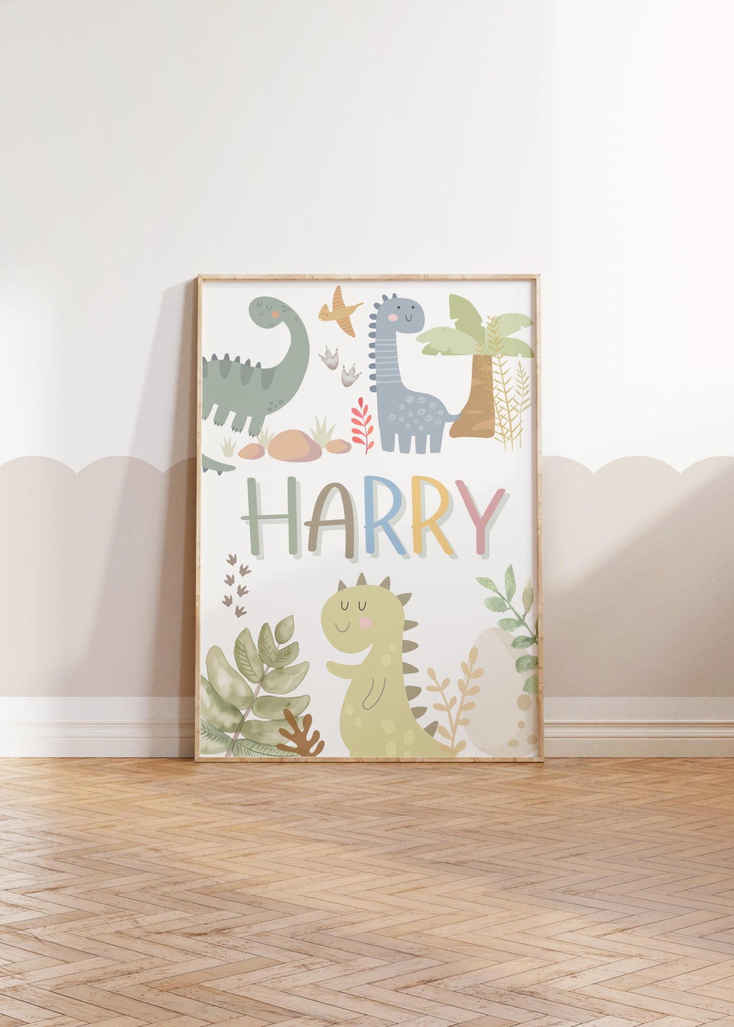 personalised dinosaur print for childrens bedroom, nursery or playroom (print only )