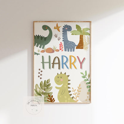 personalised dinosaur print for childrens bedroom, nursery or playroom (print only )