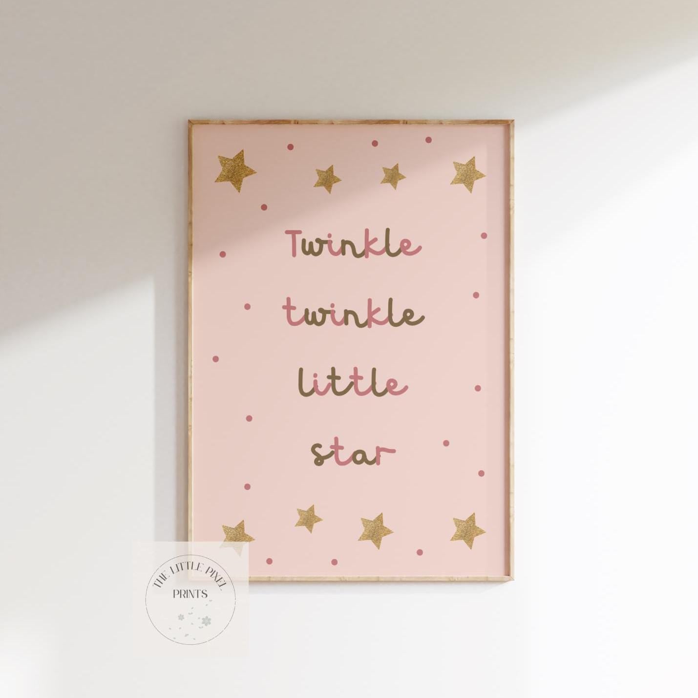 childrens scandi nursery wall print, twinkle twinkle little star poster for bedroom or playroom
