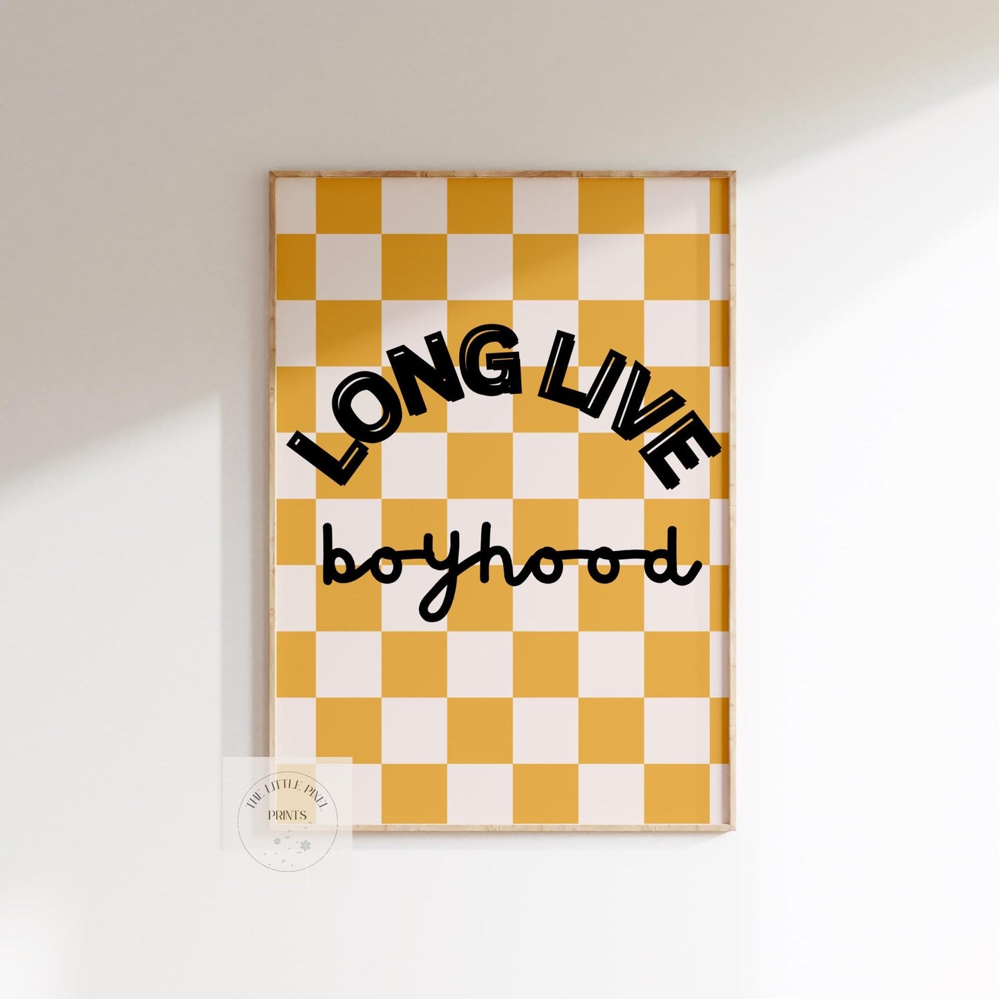 long live boyhood checkered retro print for boys bedroom or nursery, boys wall decor