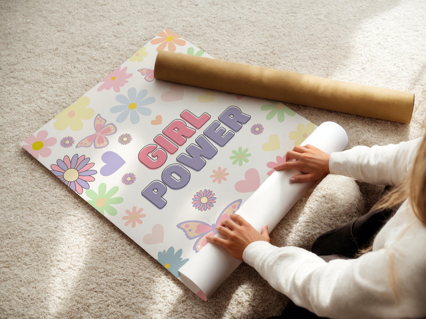 Girl Power Colourful Floral Bright Flower Wall Print