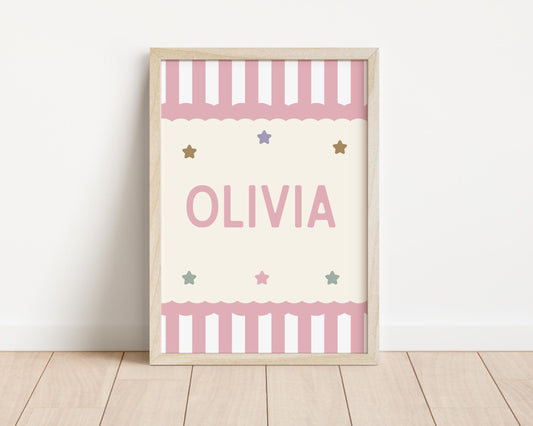 Personalised Girls Pink Wall Print: Nursery Decor