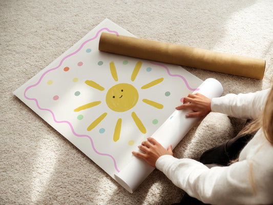 childrens bright sunshine polka dot print for bedroom, nursery or playroom