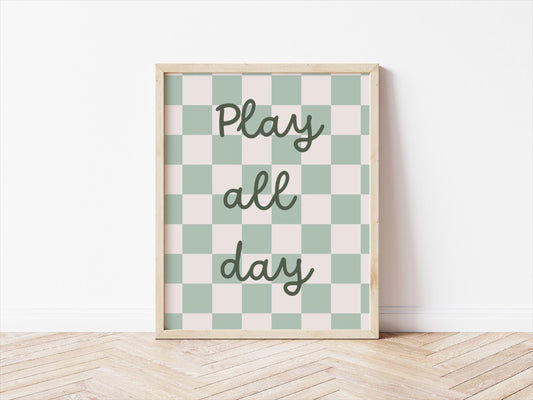 play all day checkered wall print for childrens bedroom or nursery