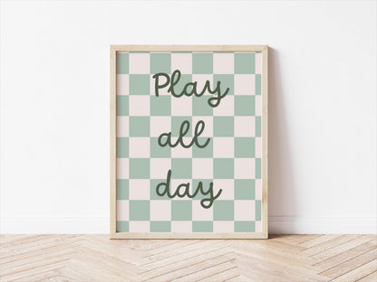 play all day checkered wall print for childrens bedroom or nursery