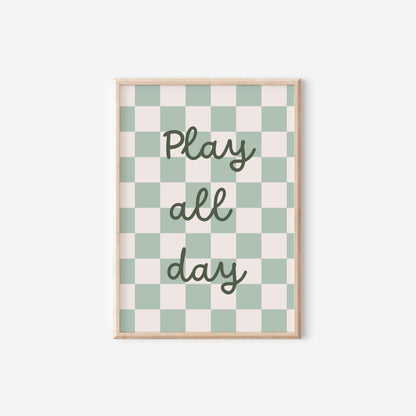 play all day checkered wall print for childrens bedroom or nursery