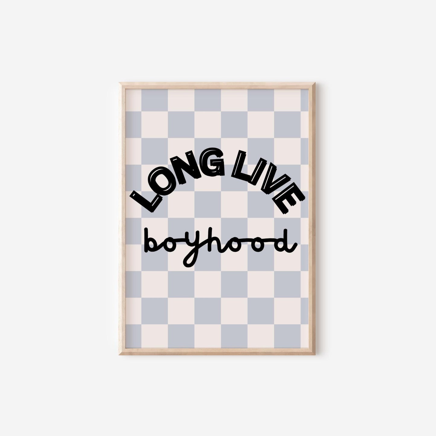 long live boyhood checkered retro print for boys bedroom or nursery, boys wall decor