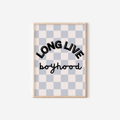 long live boyhood checkered retro print for boys bedroom or nursery, boys wall decor