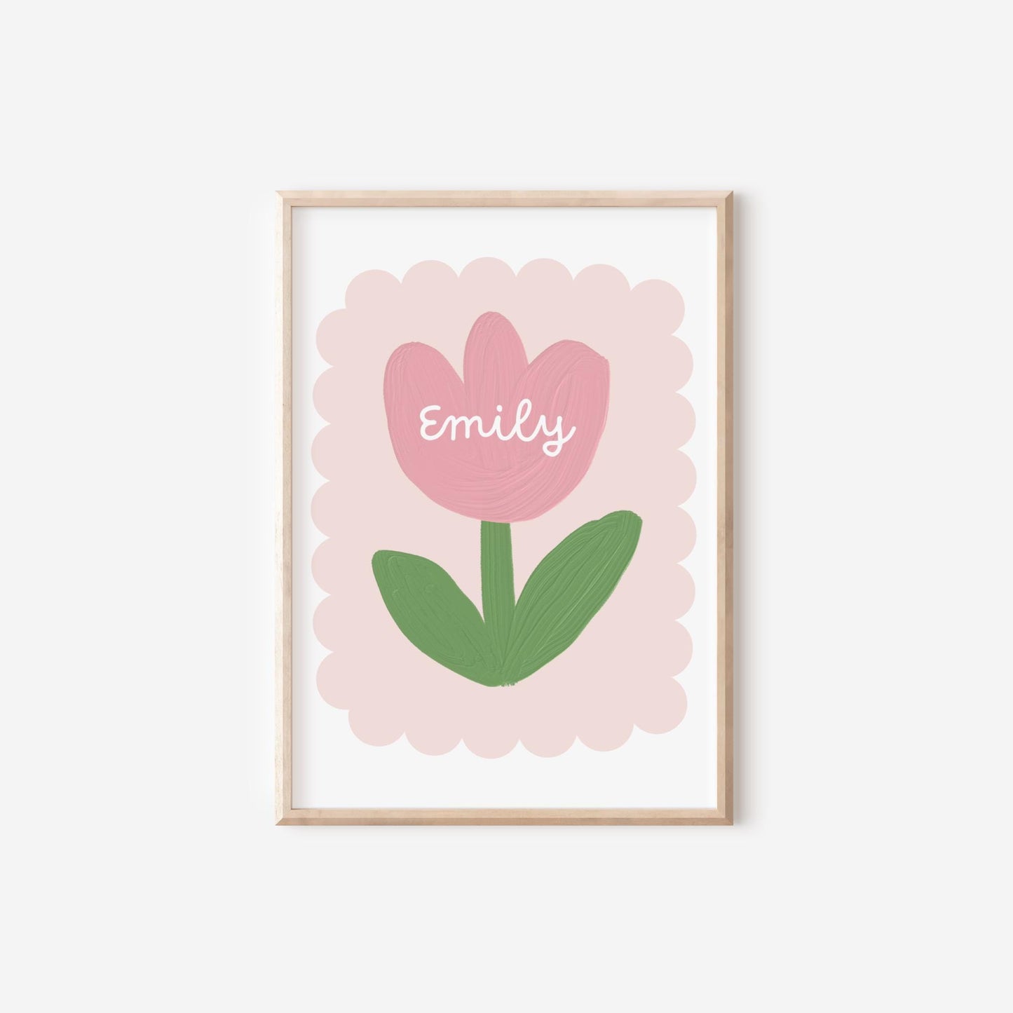 girls pink personalised flower wall print for nursery, bedroom or playroom, childrens room decor