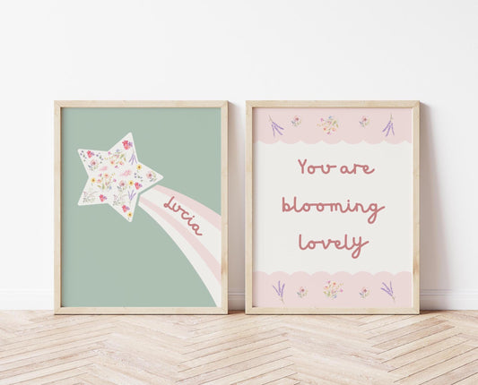 Personalised Floral Nursery Prints: Dusty Pink & Sage Green Girl's Room Decor