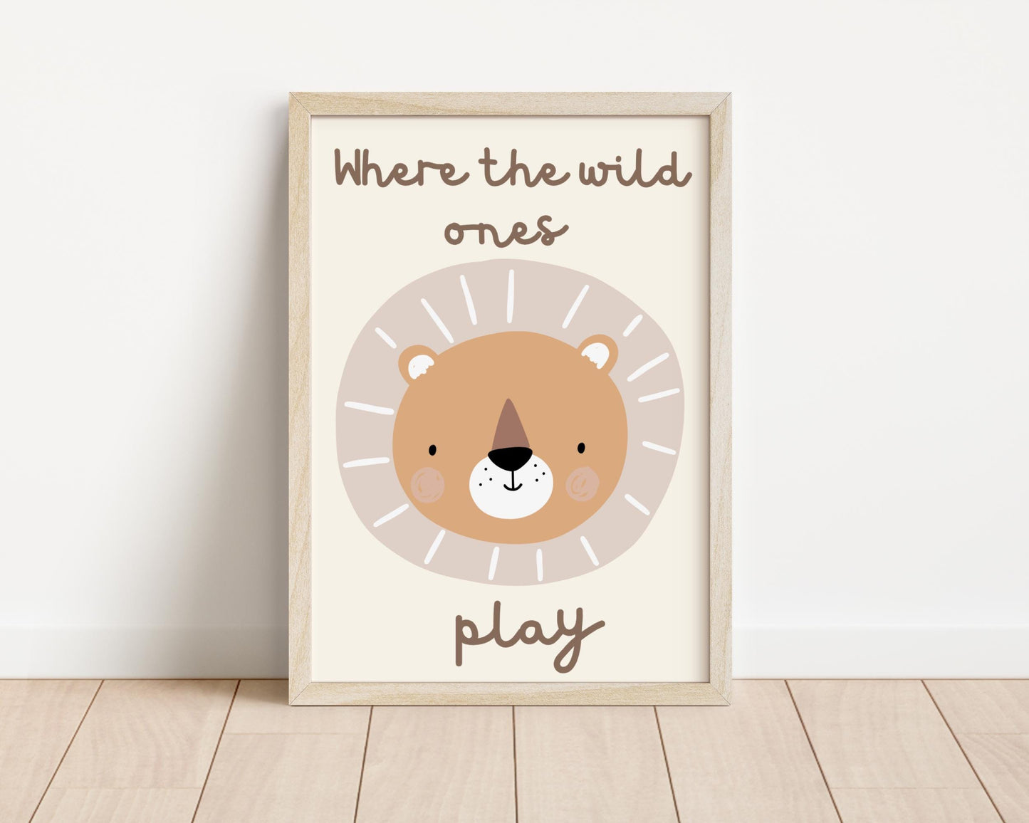 Children’s lion wall print neutral “where the wild ones play” bedroom or nursery art