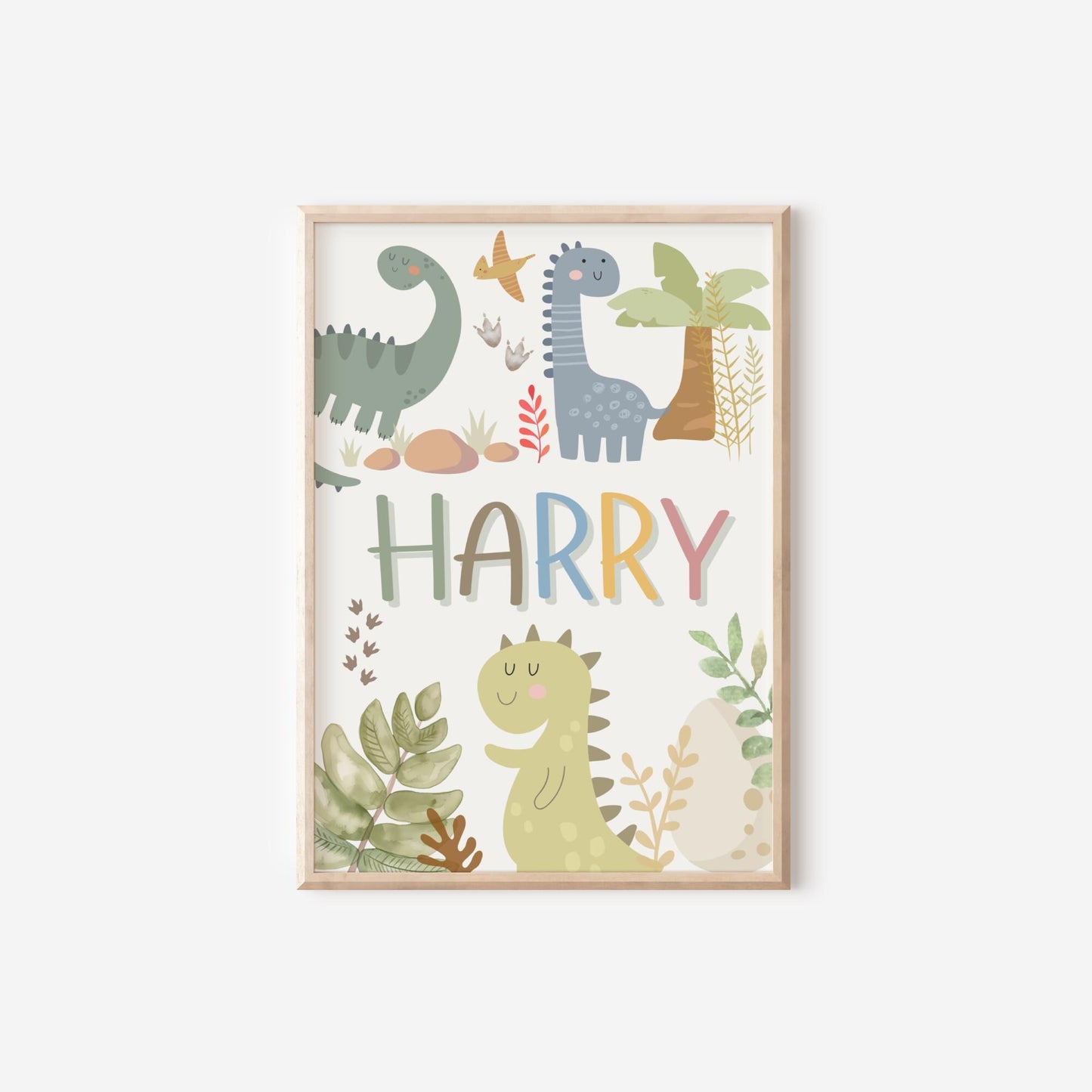 personalised dinosaur print for childrens bedroom, nursery or playroom (print only )