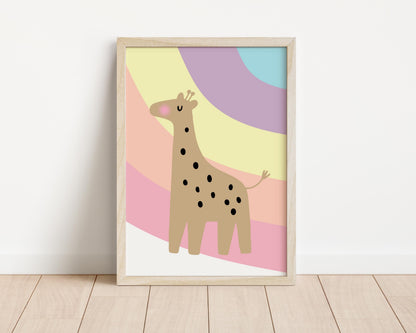 girls Pastel Rainbow striped Giraffe Print for bedroom, nursery or playroom