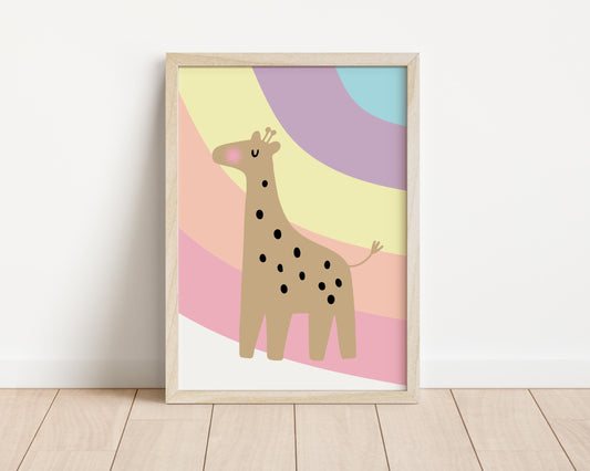 girls Pastel Rainbow striped Giraffe Print for bedroom, nursery or playroom