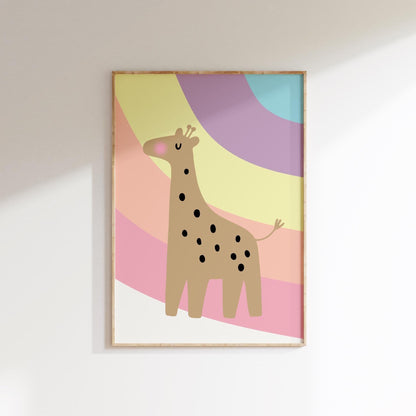 girls Pastel Rainbow striped Giraffe Print for bedroom, nursery or playroom