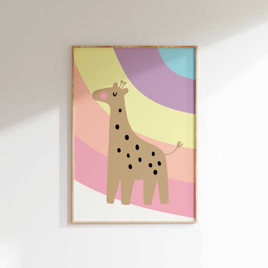 girls Pastel Rainbow striped Giraffe Print for bedroom, nursery or playroom