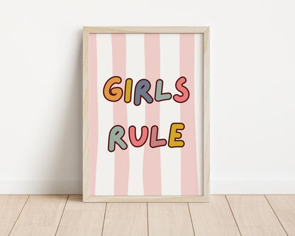 Girls Rule Art Print: Bright Positive Decor for Bedroom or Playroom