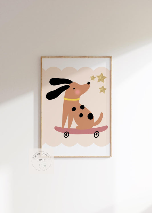 Dog Skateboard Print, Nursery Playroom Wall Art