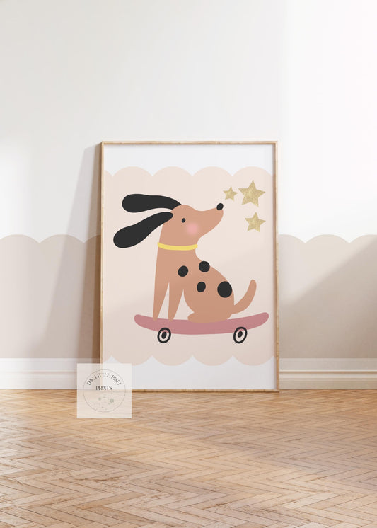 Dog Skateboard Print, Nursery Playroom Wall Art