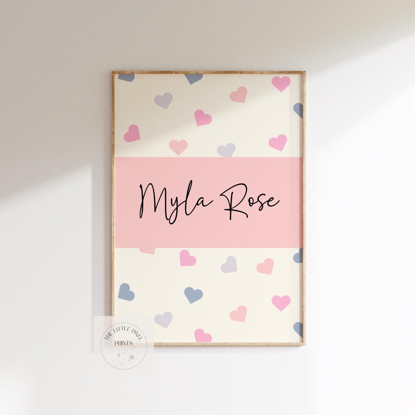 personalised cute girly heart print for girls bedroom, playroom or nursery