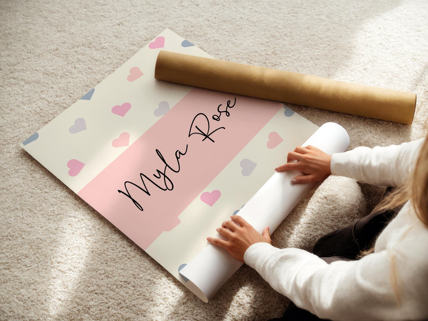 personalised cute girly heart print for girls bedroom, playroom or nursery