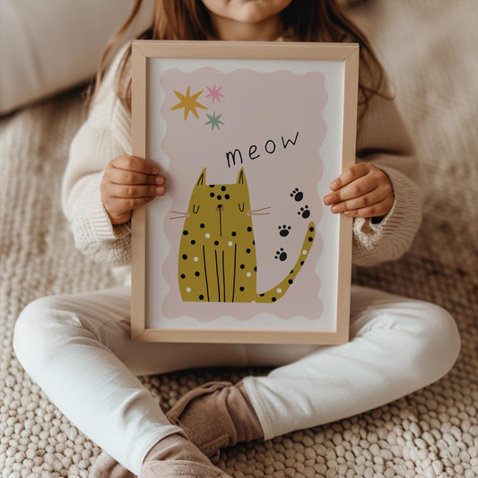 Childrens Cute cat wall print for childrens bedroom, bedroom or playroom