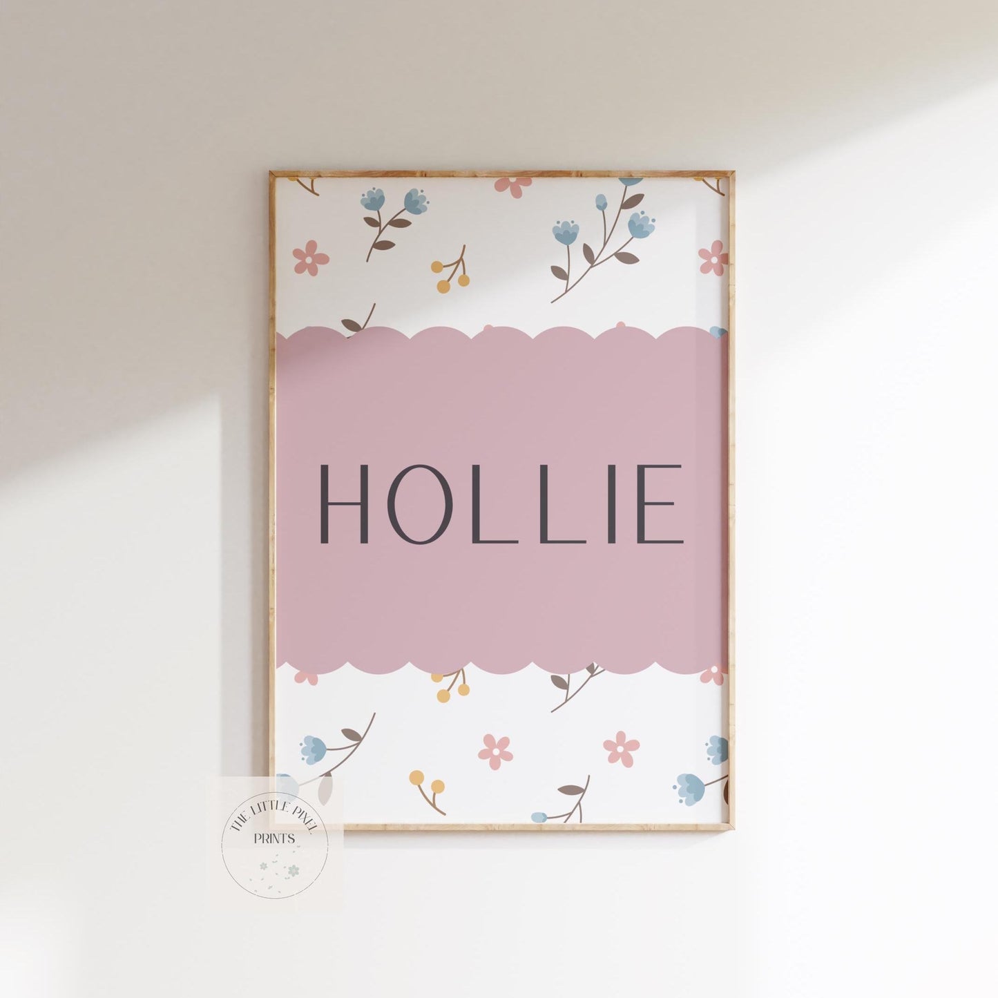 Floral personalised print for girls nursery, bedroom or playroom, flower poster for childrens room