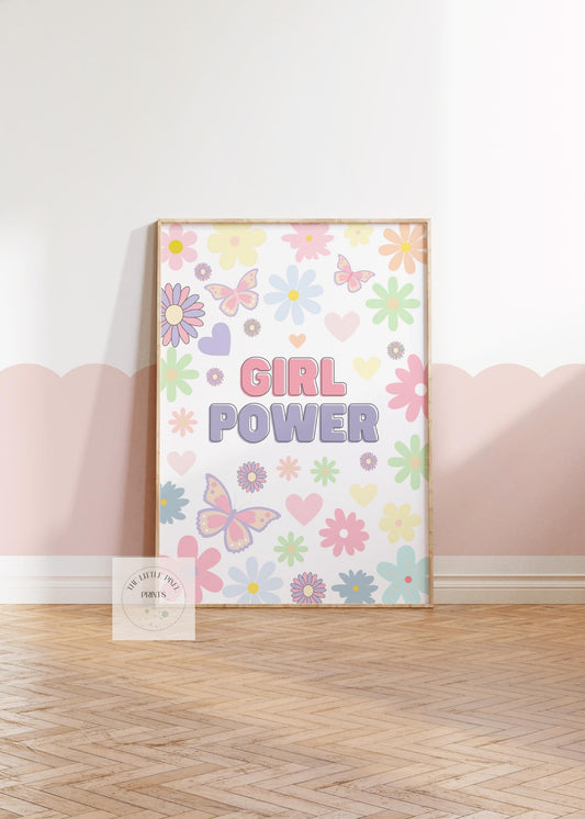 Girl Power Colourful Floral Bright Flower Wall Print