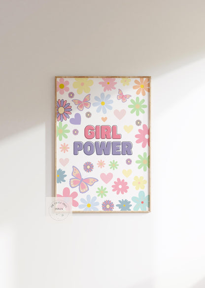 Girl Power Colourful Floral Bright Flower Wall Print