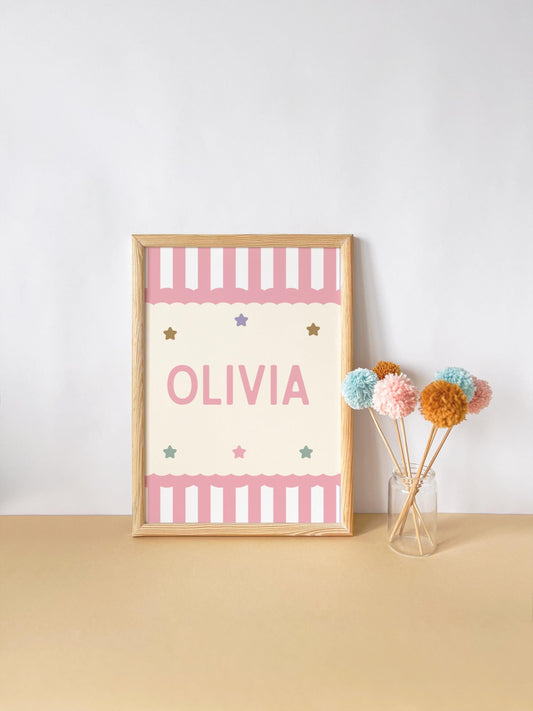 Personalised Girls Pink Wall Print: Nursery Decor