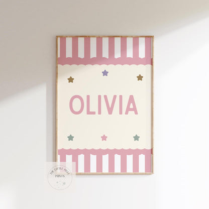 Personalised Girls Pink Wall Print: Nursery Decor