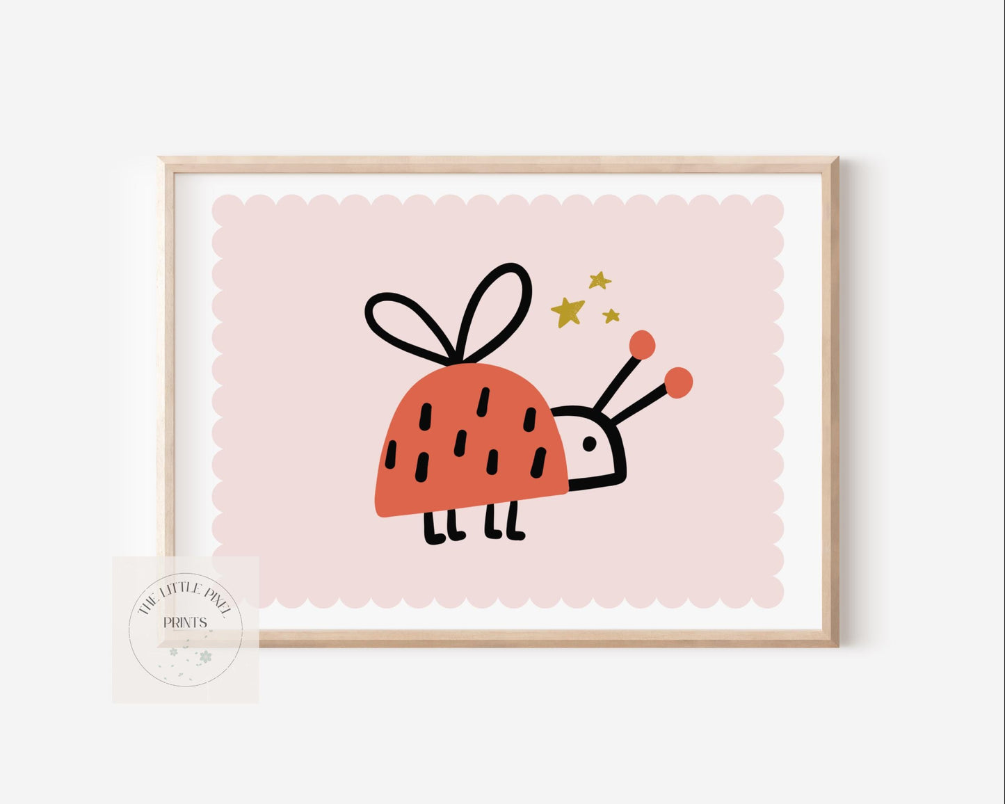 Childrens wall print with scallop and ladybird, girls wall decor, cute bug wall decor for childs bedroom, prints only