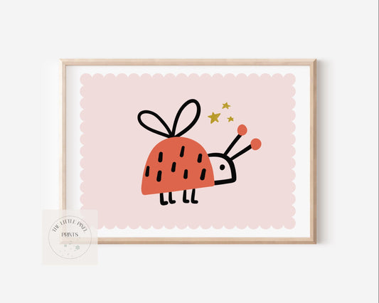 Childrens wall print with scallop and ladybird, girls wall decor, cute bug wall decor for childs bedroom, prints only