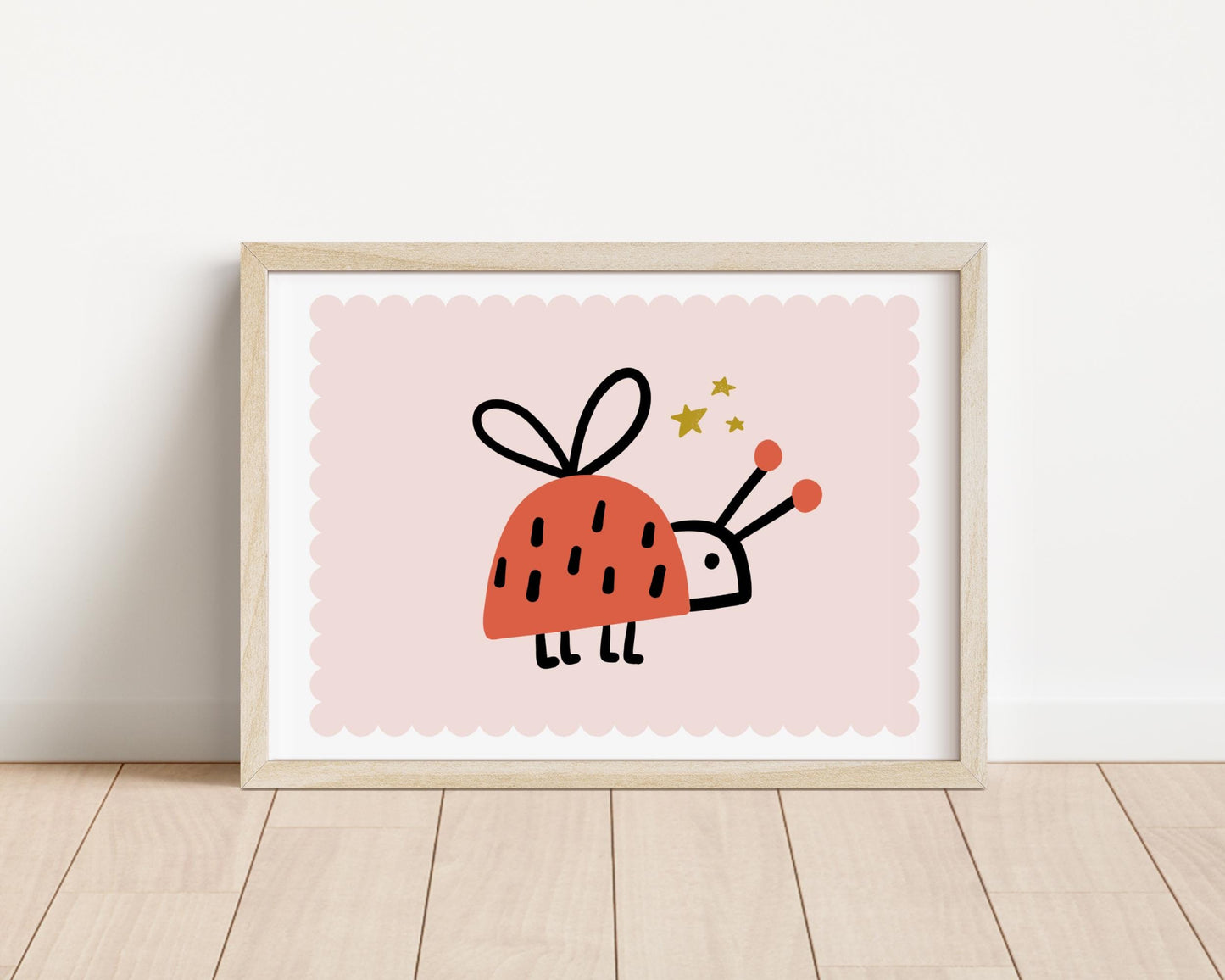 Childrens wall print with scallop and ladybird, girls wall decor, cute bug wall decor for childs bedroom, prints only