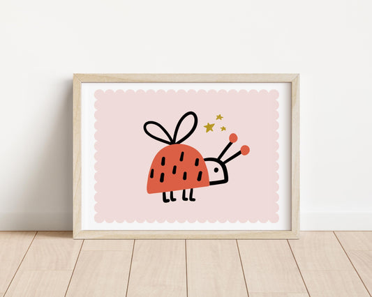 Childrens wall print with scallop and ladybird, girls wall decor, cute bug wall decor for childs bedroom, prints only