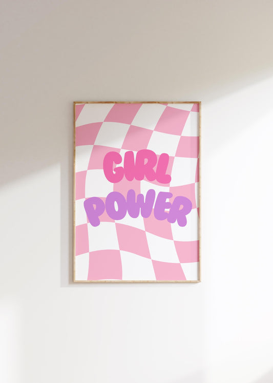 Girl Power Print: Pink Purple Checkered Wall Art