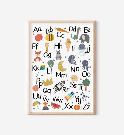 ABC Nursery Print: Children's Alphabet Poster, Boho Scandi Wall Art