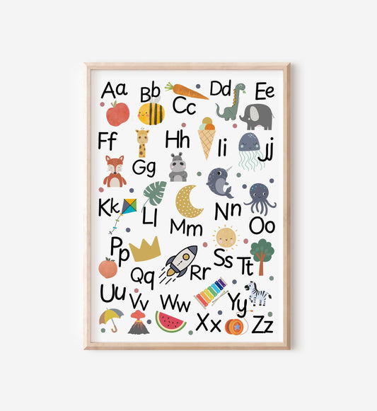 ABC Nursery Print: Children's Alphabet Poster, Boho Scandi Wall Art
