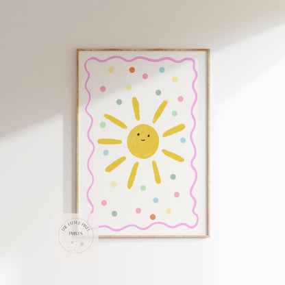 childrens bright sunshine polka dot print for bedroom, nursery or playroom