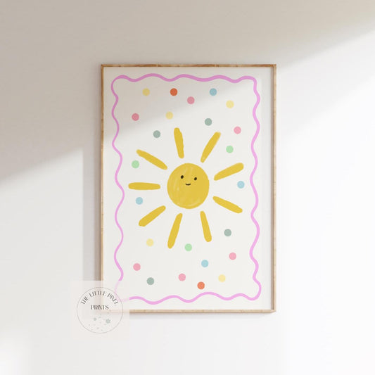 childrens bright sunshine polka dot print for bedroom, nursery or playroom