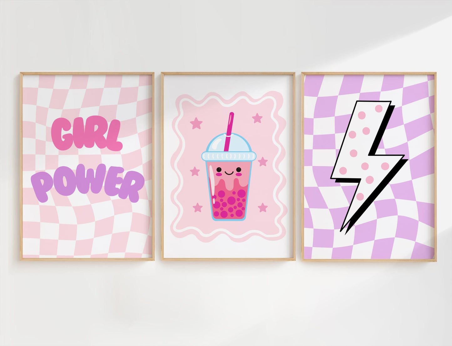 girls retro girl power bubble tea wall print set for childrens bedroom or playroom