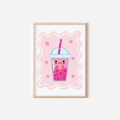 girls retro girl power bubble tea wall print set for childrens bedroom or playroom