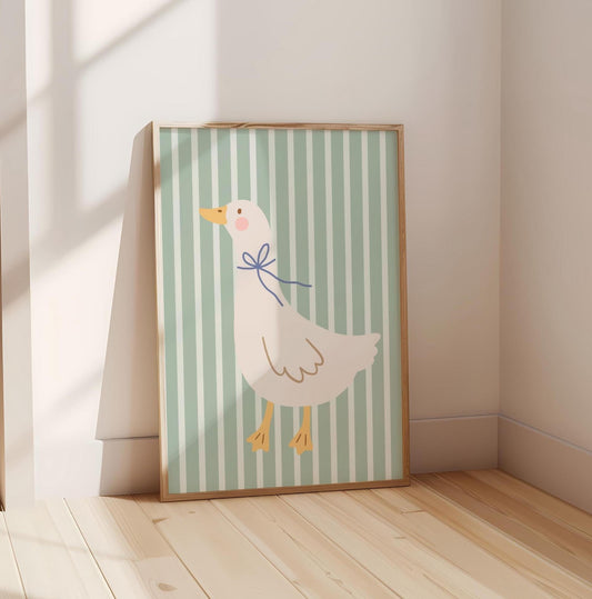 sage green pretty goose print for childrens nursery, bedroom or playroom, farm animal print