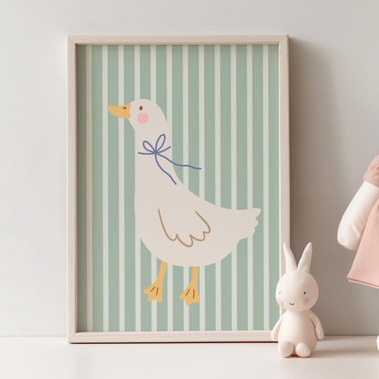 sage green pretty goose print for childrens nursery, bedroom or playroom, farm animal print
