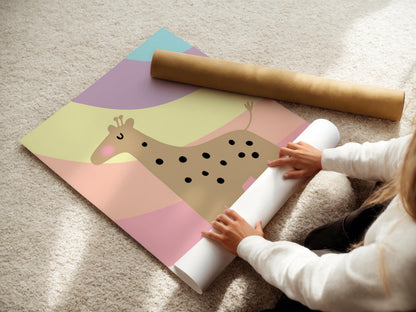 girls Pastel Rainbow striped Giraffe Print for bedroom, nursery or playroom